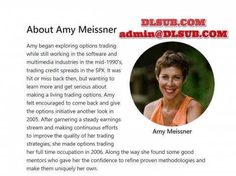 Amy Meissner portrait picture highlighting options trading expertise and course platform screenshot showing Aeromir HV7 Option Trading System online training program